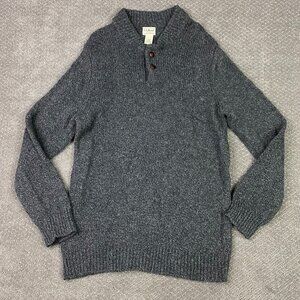 LL Bean Classic Ragg Sweater Mens Large Tall Gray Lambswool Henley Pullover LT